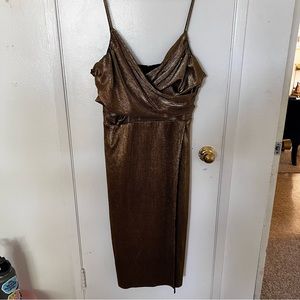 Gold Lulus Holiday Wrap Dress. Size XL
